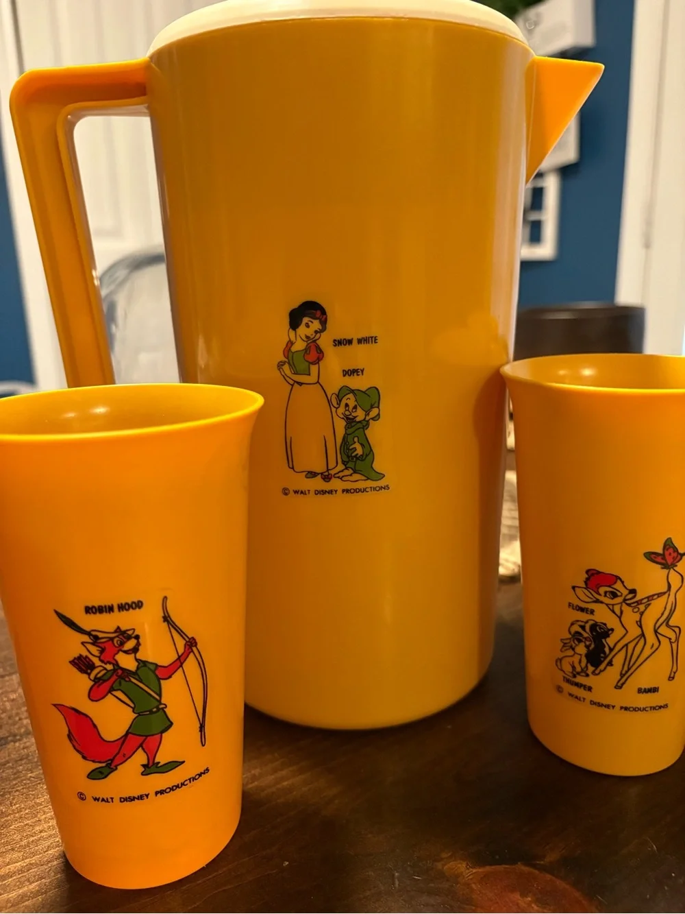 Vintage Walt Disney Productions Pitcher & Tumbler Set~ 5 Piece Set